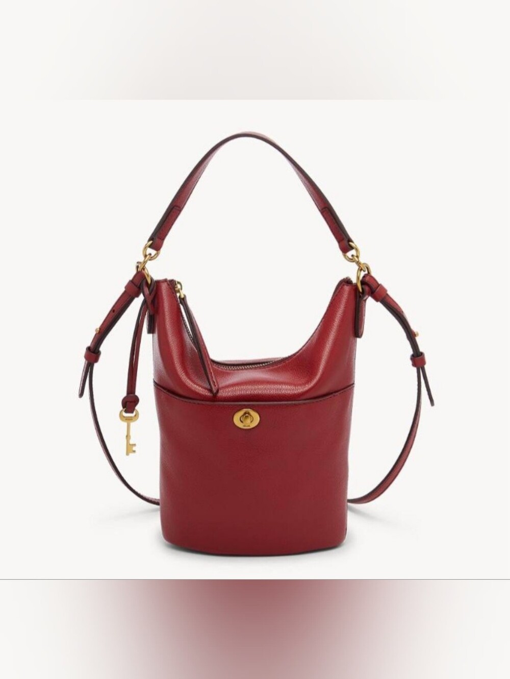 Fossil Genuine Leather Wine Color Mini Bucket Shoulder Or Crossbody Bag NWTs